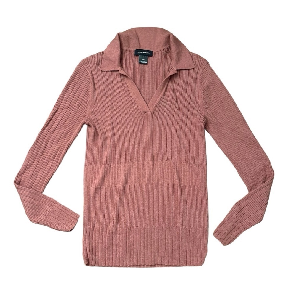 Club Monaco Light Brown Ribbed Knit Wool Blend Sweater US S